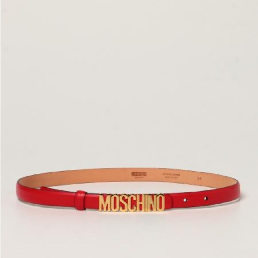 Moschino Slim Logo Leather Belt